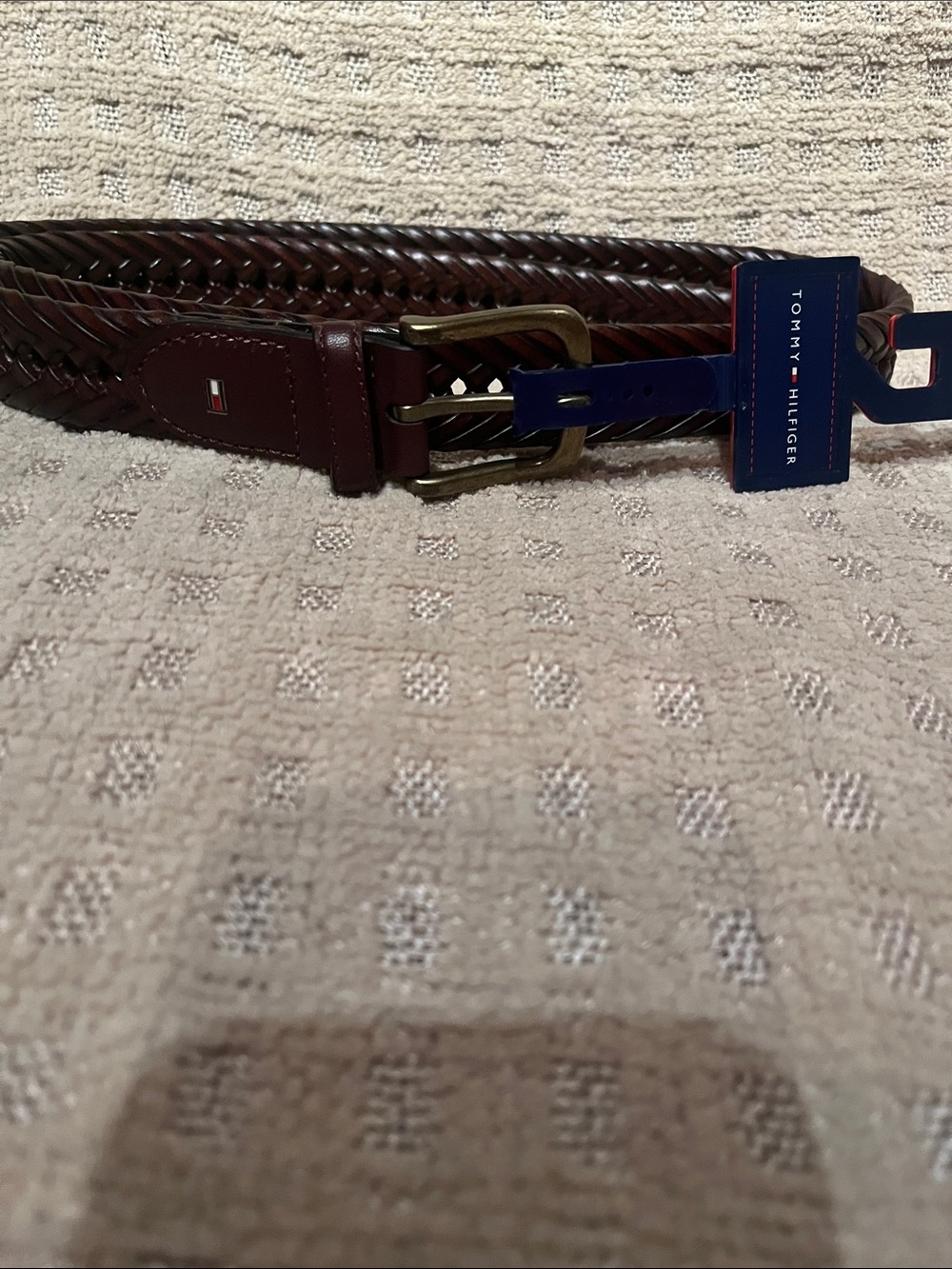 Tommy Hilfiger Men's Braided Leather Belt in Dark Brown with Navy Tag